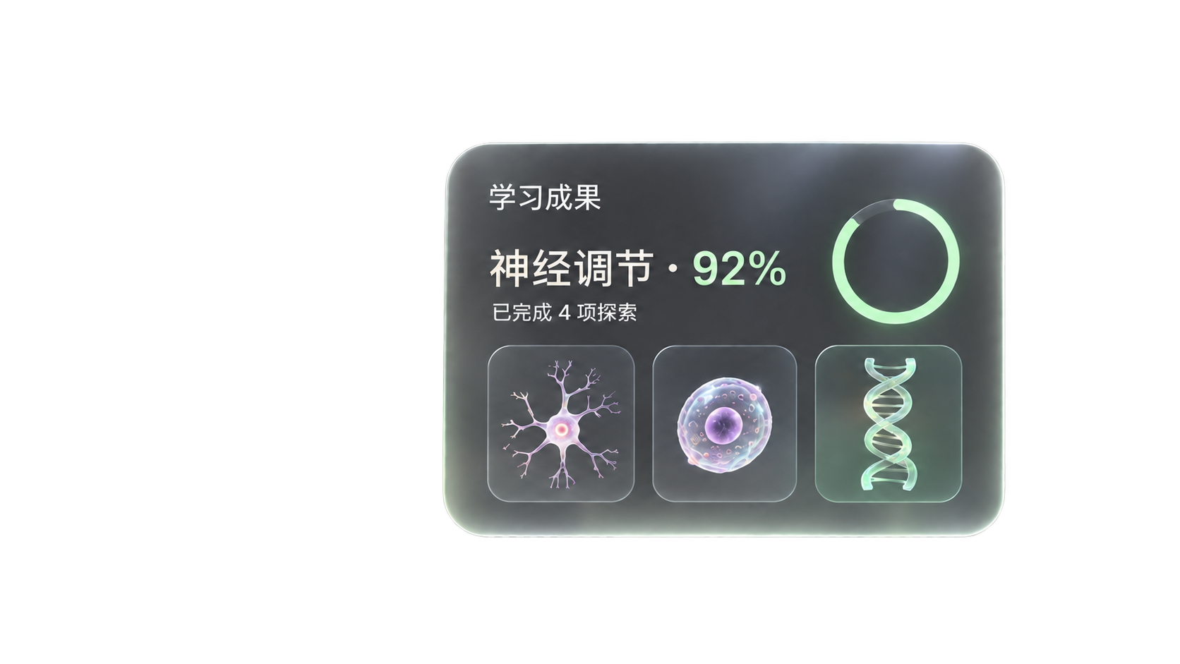 学习成果：神经调节 92%，已完成四项探索